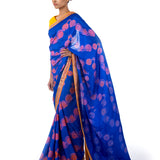 Electric Blue Floral Scallop Shibori Embroidered Silk Saree with Blouse