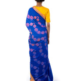 Electric Blue Floral Scallop Shibori Embroidered Silk Saree with Blouse