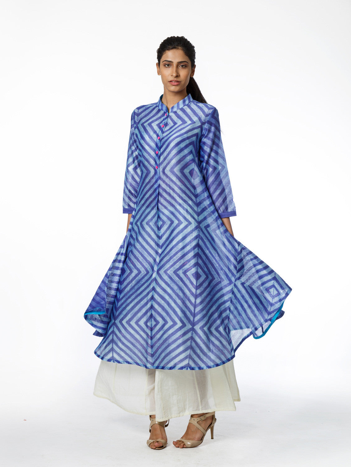 Azure Stripe Shibori Tunic