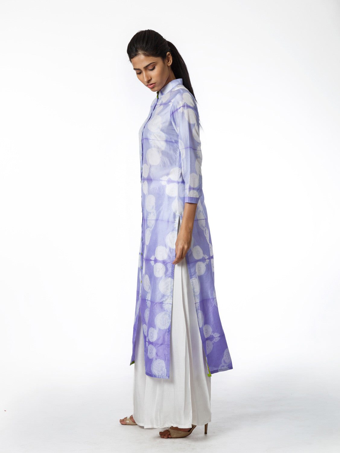 Lilac Floral Scallop Shibori Tunic