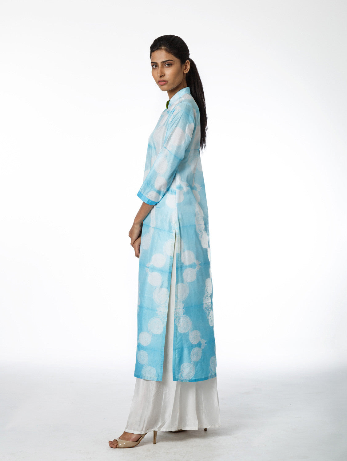 Mint Floral Scallop Shibori Tunic