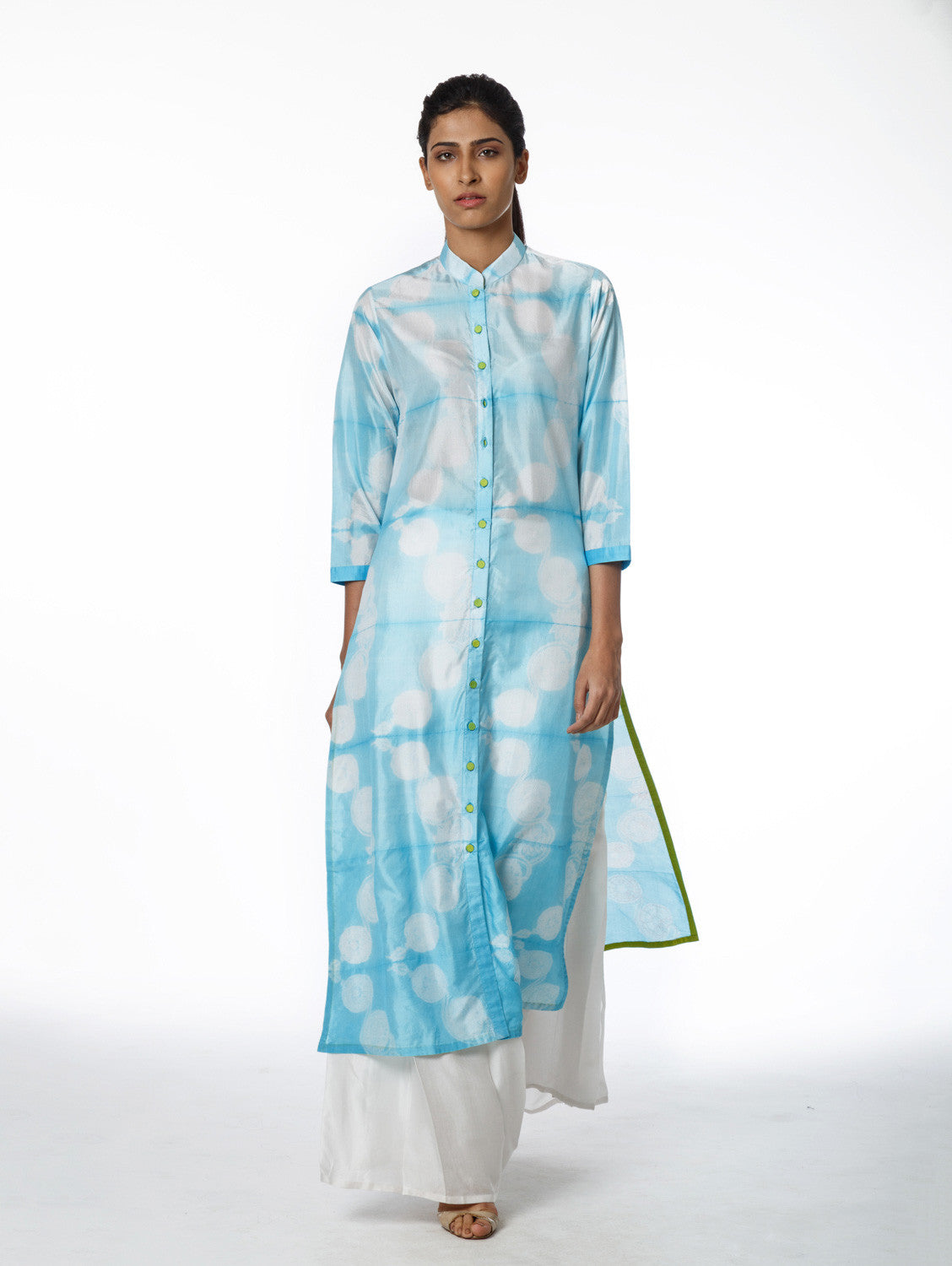 Mint Floral Scallop Shibori Tunic