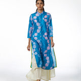 Cyan Floral Scallop Shibori Tunic