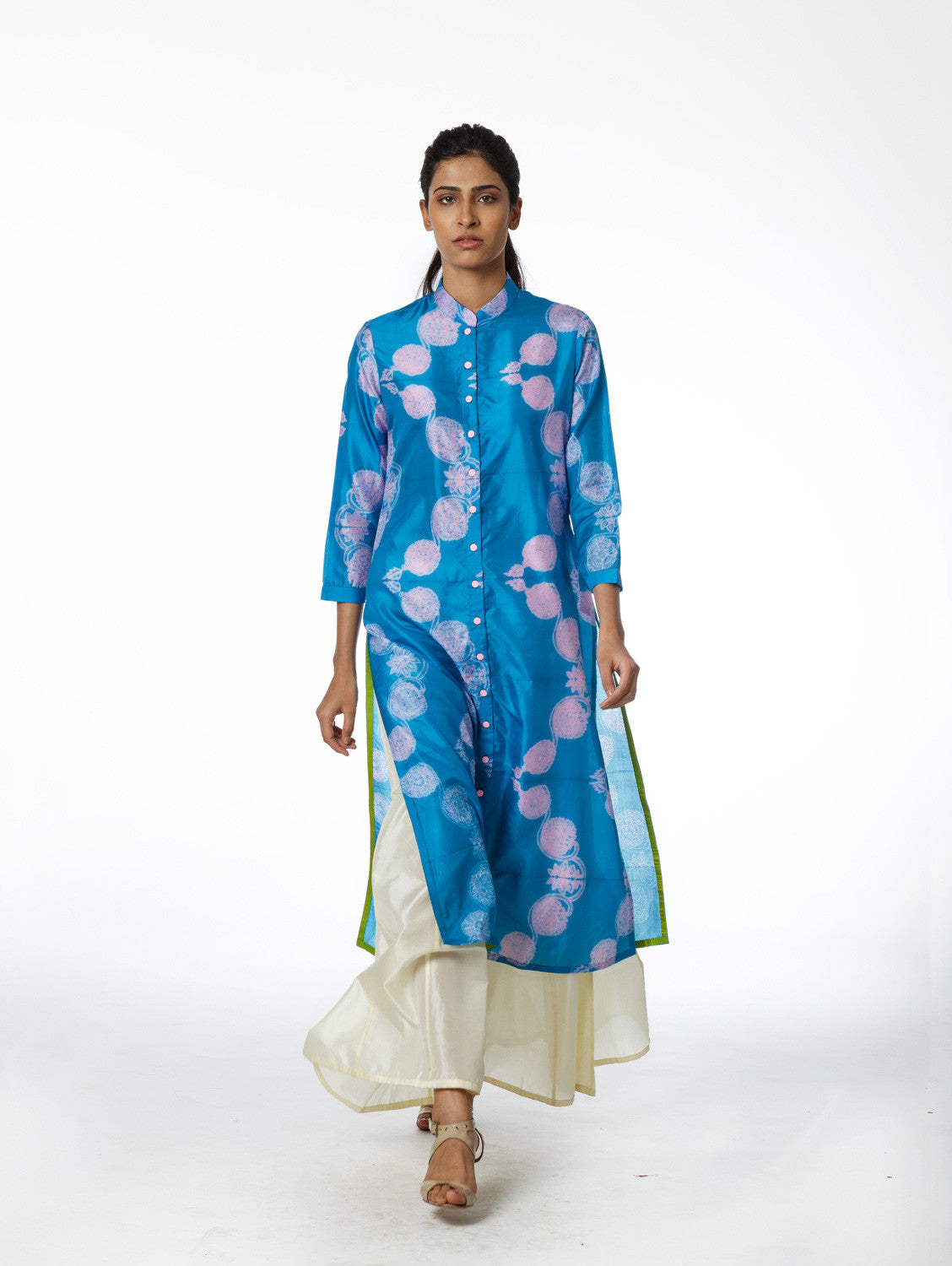 Cyan Floral Scallop Shibori Tunic