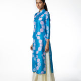 Cyan Floral Scallop Shibori Tunic