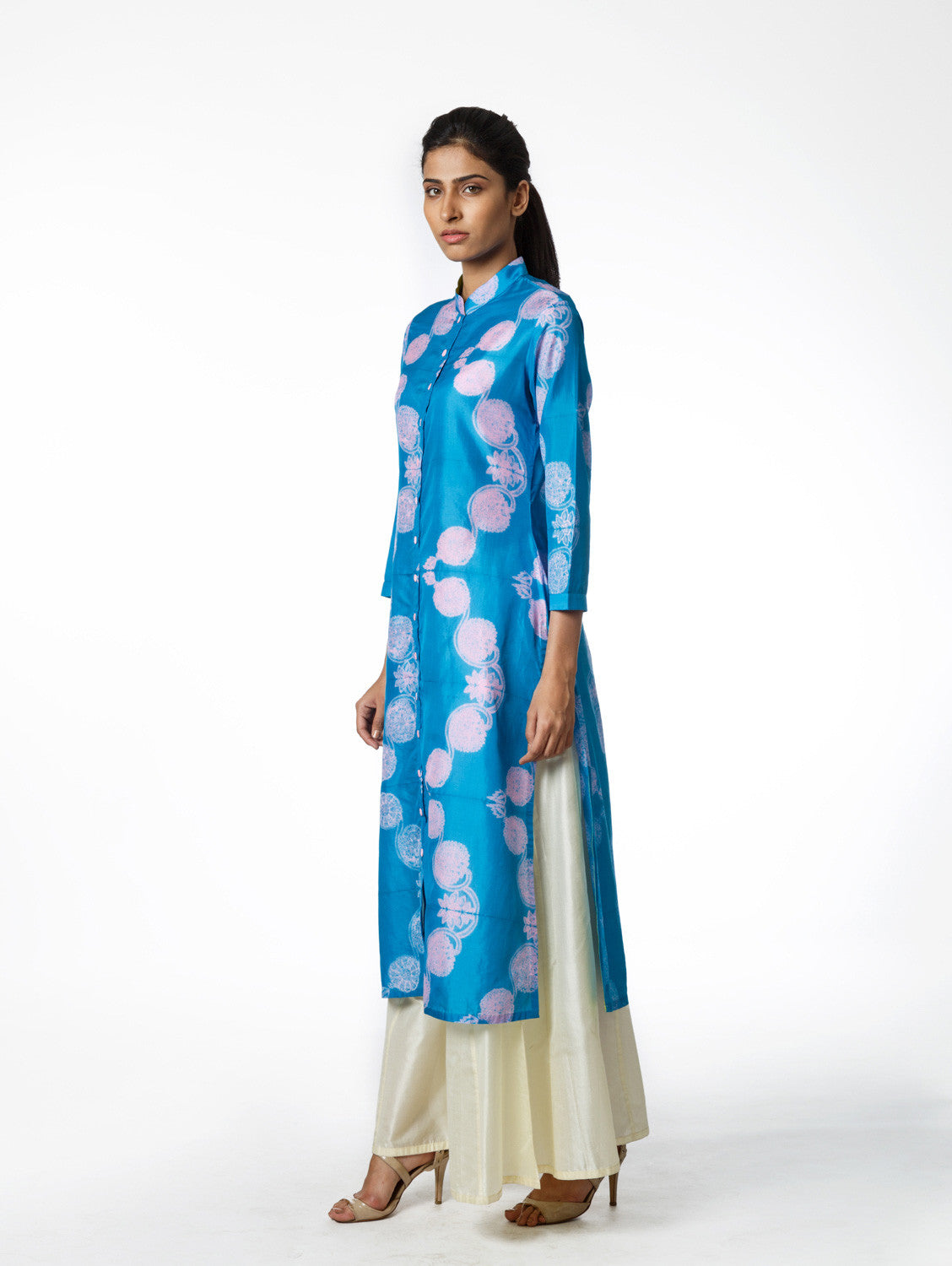 Cyan Floral Scallop Shibori Tunic