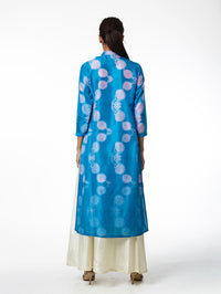 Cyan Floral Scallop Shibori Tunic