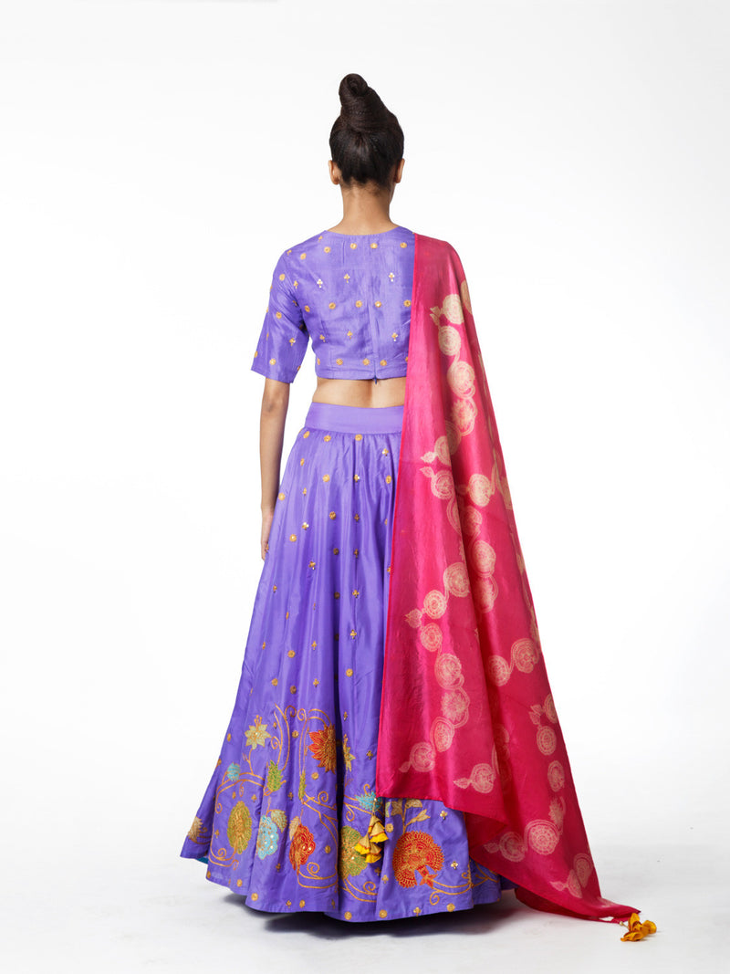 Violet Embroidered Lehenga Set - Swati Vijaivargie