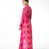 Fuchsia Embroidered Shibori Wrap Tunic Dress With Pants