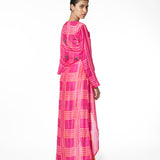Fuchsia Embroidered Shibori Wrap Tunic Dress With Pants