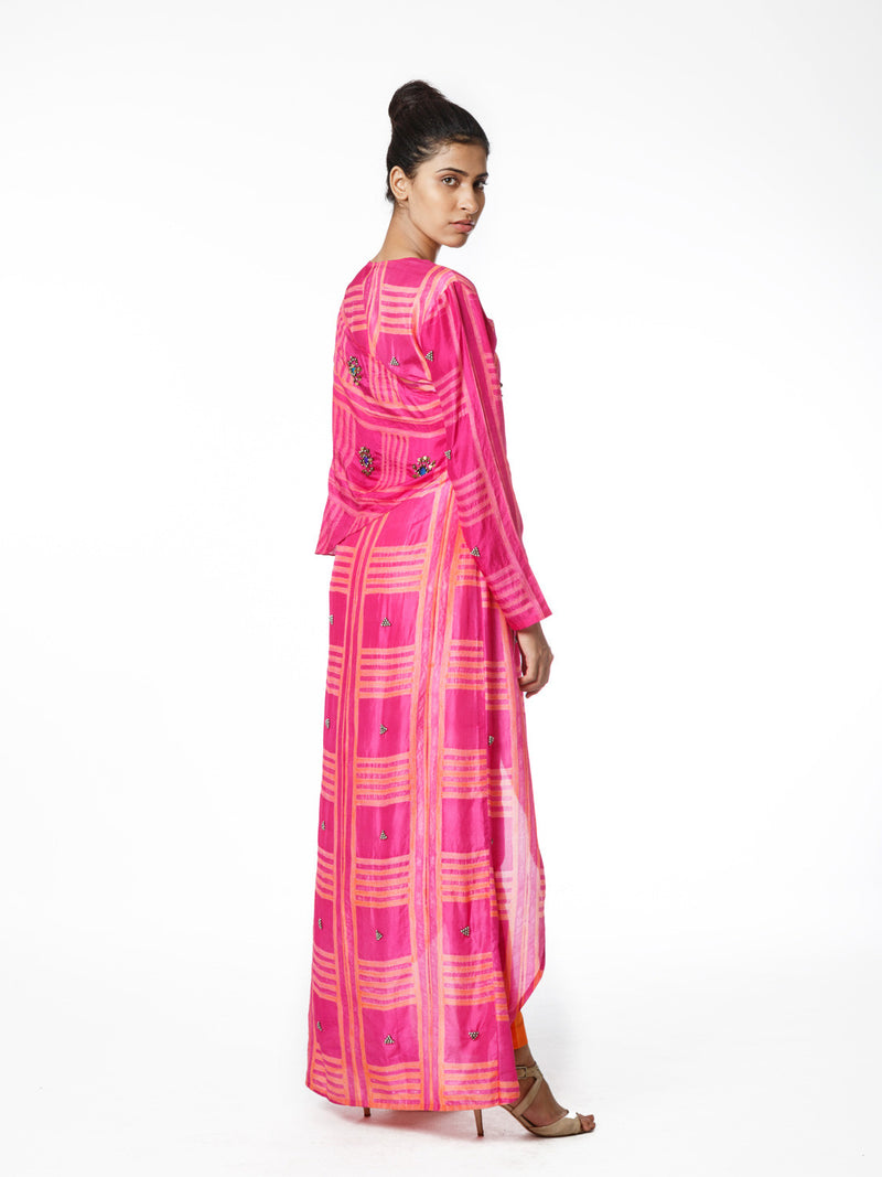 Fuchsia Shibori Wrap Tunic Dress With Pants - Swati Vijaivargie