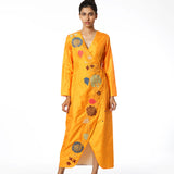 Yellow Raas Applique Embroidered Wrap Dress