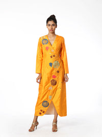 Yellow Raas Applique Embroidered Wrap Dress