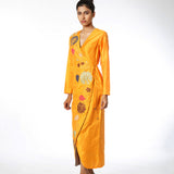 Yellow Raas Applique Embroidered Wrap Dress