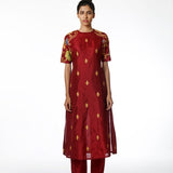 Maroon Silk Applique Embroidered Kurta Set