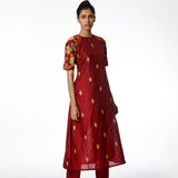 Maroon Silk Applique Embroidered Kurta Set