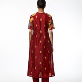 Maroon Silk Applique Embroidered Kurta Set