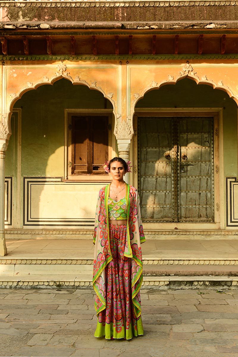 Lata Cape And Crop Top With Pansy Sharara