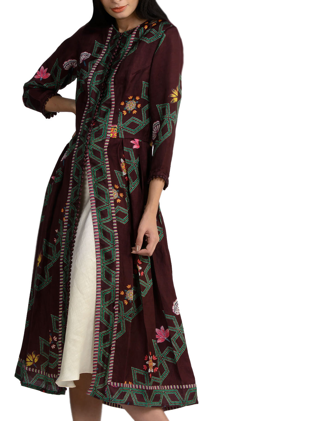 Bundi Maroon Printed Jacket Dress - Swati Vijaivargie