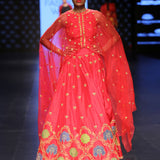 Raas Red Applique Embroidered Lehenga Set With Cape