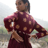 Tota Maroon Crushed Embroidered Dress
