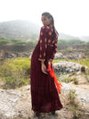 Tota Maroon Crushed Embroidered Dress