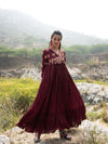 Tota Maroon Crushed Embroidered Dress 