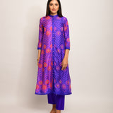 Floral Chevron Embroidered Shibori Purple Kurta