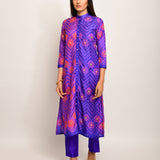 Floral Chevron Embroidered Shibori Purple Kurta