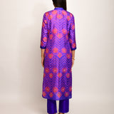 Floral Chevron Embroidered Shibori Purple Kurta