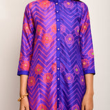 Floral Chevron Embroidered Shibori Purple Kurta