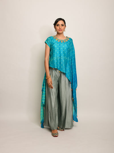 Patang Embroidered Shibori Turquoise Cape