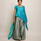 Patang Embroidered Shibori Turquoise Cape