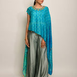 Patang Embroidered Shibori Turquoise Cape