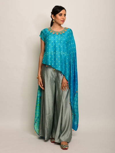 Patang Embroidered Shibori Turquoise Cape