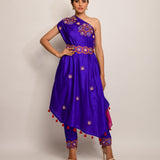 Morbagh Purple Embroided One Shoulder Cape with Pants