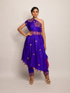 Morbagh Purple Embroided One Shoulder Cape with Pants