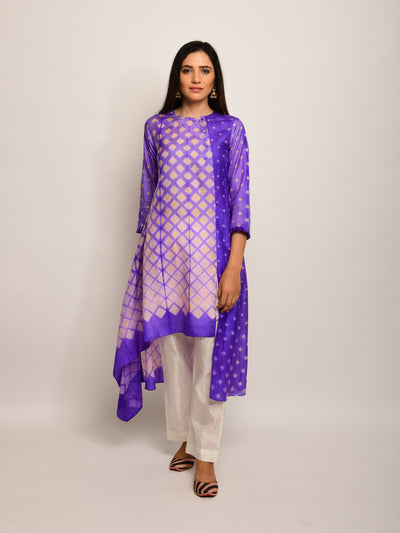 Patang Shibori Purple/Yellow Asymmetrical Tunic
