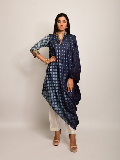 Patang Embroidered Shibori Charcoal Asymmetrical Tunic