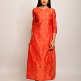 Orange Embroidered Buti Silk Kurta