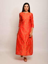 Orange Embroidered Buti Silk Kurta