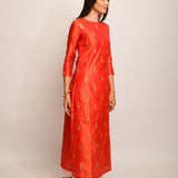 Orange Embroidered Buti Silk Kurta