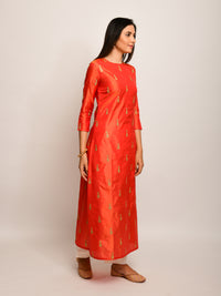 Orange Embroidered Buti Silk Kurta