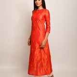 Orange Embroidered Buti Silk Kurta