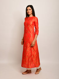 Orange Embroidered Buti Silk Kurta
