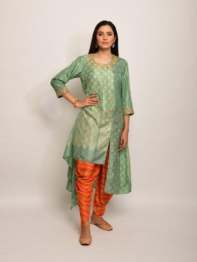 Patang Embrodied Shibori Olive/Beige Asymmetrical Tunic