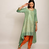 Patang Embrodied Shibori Olive/Beige Asymmetrical Tunic