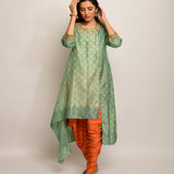 Patang Embrodied Shibori Olive/Beige Asymmetrical Tunic