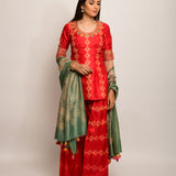 Patang Rust & Sage Embroidered Shibori Sharara Set