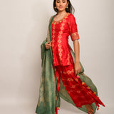 Patang Rust & Sage Embroidered Shibori Sharara Set
